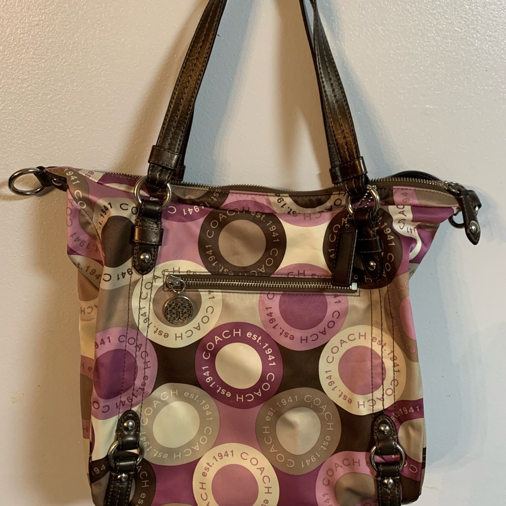 Coach Alexandra Convertible Sateen Satchel Tote with coin purse